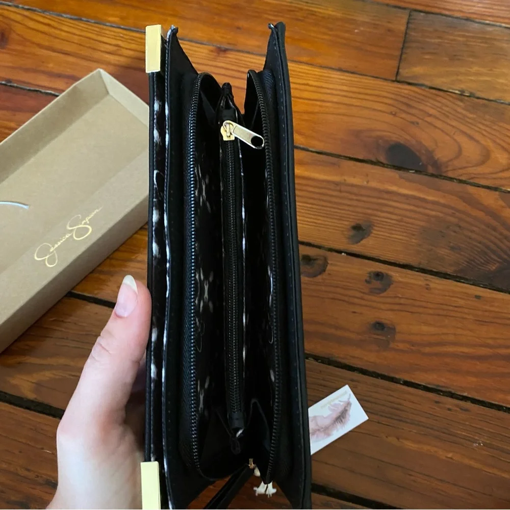 Jessica Simpson Faux Leather Black Zip Clutch Wallet NWT